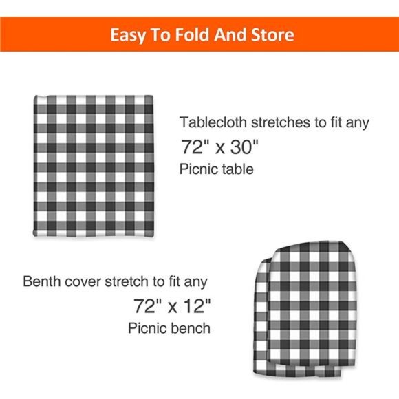 Picnic Table and Bench Fitted Tablecloth Cover, 3-Piece Set, Flannel Backing - Picture 5 of 7